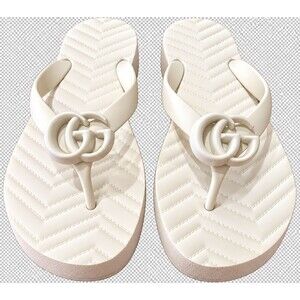 Gucci Cream GG Logo Flip Flops Womens EU 39 Rubber Thong Platform Sandals Italy